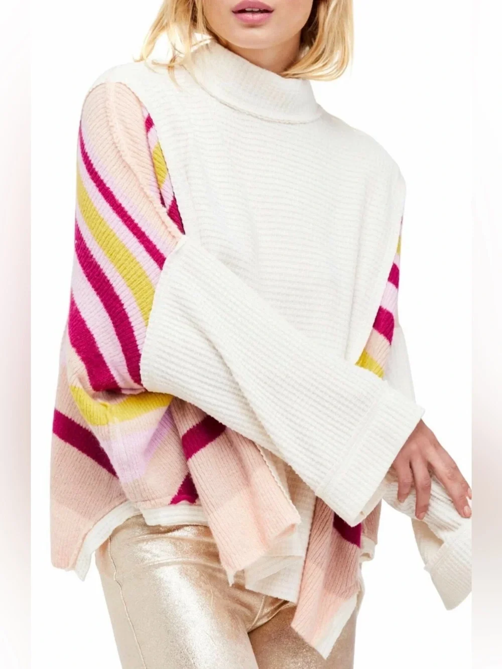 We The Free Free People Susie Swit Overused Batwing Sleeve Poncho Top